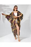 Kadın Rahat Kesim Kemerli Şifon Kimono - Kahve