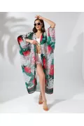 Kadın Rahat Kesim Kemerli Şifon Kimono - Beyaz