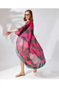 Kadın Rahat Kesim Kemerli Şifon Kimono - Pembe