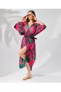 Kadın Rahat Kesim Kemerli Şifon Kimono - Pembe
