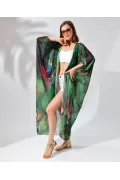 Kadın Rahat Kesim Kemerli Şifon Kimono - Yeşil