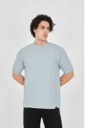 Unisex Waffle Kumaş Rahat Kol T-Shirt - Buz Mavisi