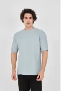 Unisex Waffle Kumaş Rahat Kol T-Shirt - Buz Mavisi