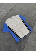 Unisex Bisiklet Yaka Parçalı T-Shirt - Bej