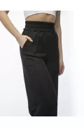 Kadın Yüksel Bel Keten Pantalon - Siyah