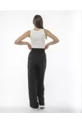 Kadın Yüksel Bel Keten Pantalon - Siyah
