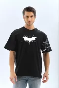 Unisex Ön ve Kol Baskılı Oversize T-shirt - Siyah