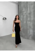 Kadın Omuz Askı Detaylı Uzun Elbise - Siyah