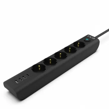 İnca IPW-44TU 5 port 2x USB+ Type-C Akım Korumalı Led Tuşlu  Priz 1.5M - Siyah