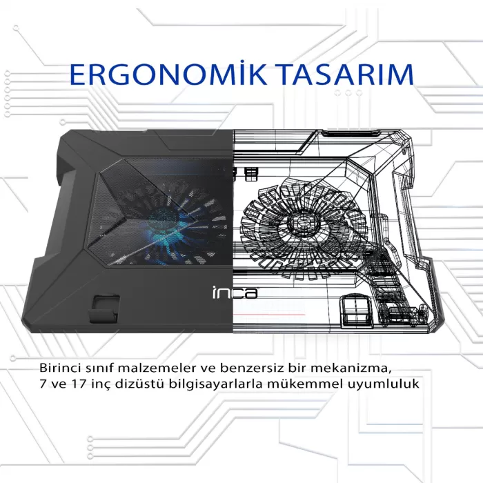 İnca Inc-021rx Ergonomıc Double Fan + Stand + With Rubber Sılent Notebook Cooler Black