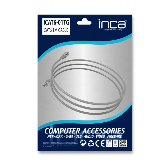 İnca Cat6 Network Kablo  1 Metre- Gri