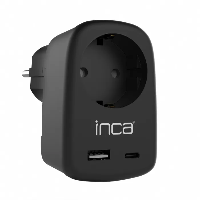 İnca IPW-42SY 1Port 12W USB+Type-C Akım Korumalı  Duvar Priz  - Siyah