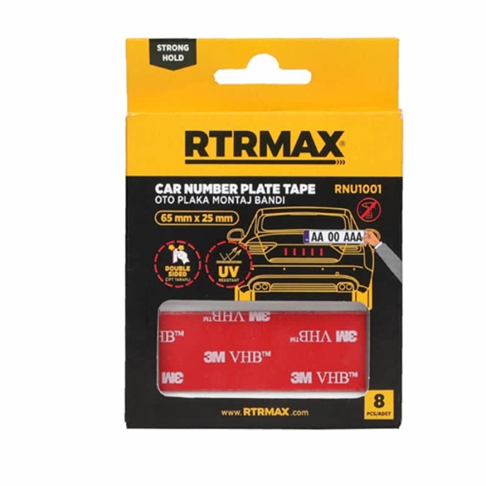 RTRMAX RNU1001 65mmx25mm 8 Adet Çift Taraflı Oto Plaka Montaj Plaka