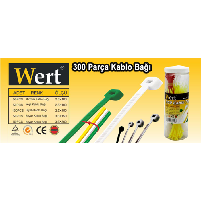 Wert 2430 Kablo Bağı Seti, 300 Parça