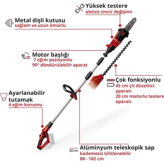 Einhell 3410800 GE-HC 18 Li T Solo Akülü Yüksek Dal ve Çit Budama