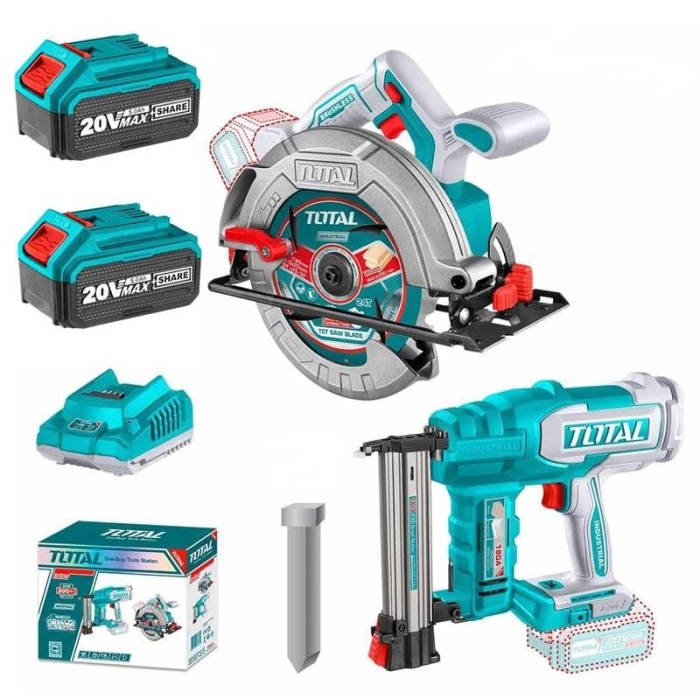 Total TOSLI240866E 20V 2x5.0 Ah Akülü Daire Testere Çivi Tabancası Alet Seti