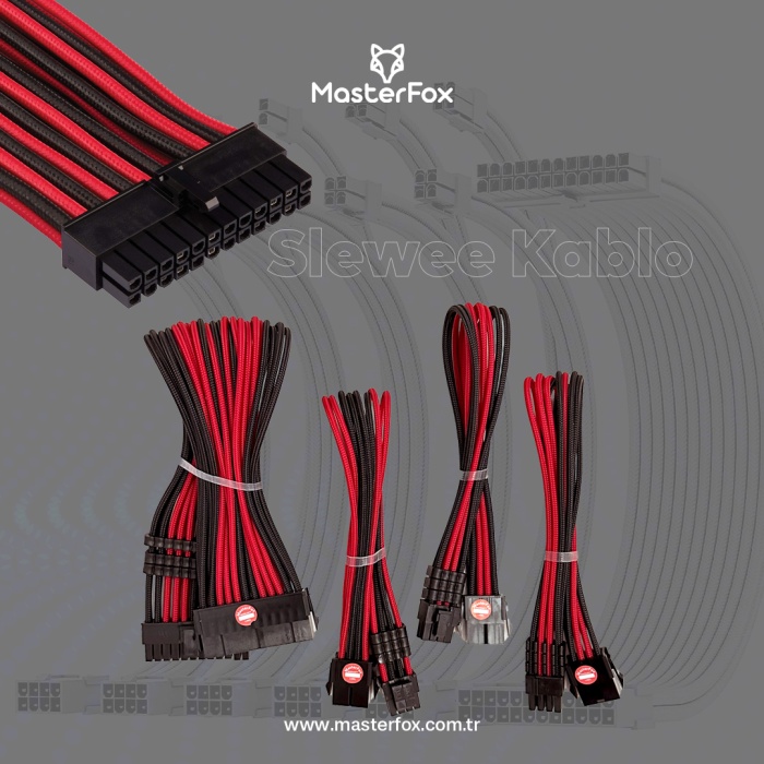 MasterFox Siyah / Kırmızı Power Supply Sleeved Kablo Seti