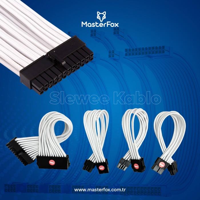 MasterFox Beyaz Power Supply Sleeved Kablo Seti