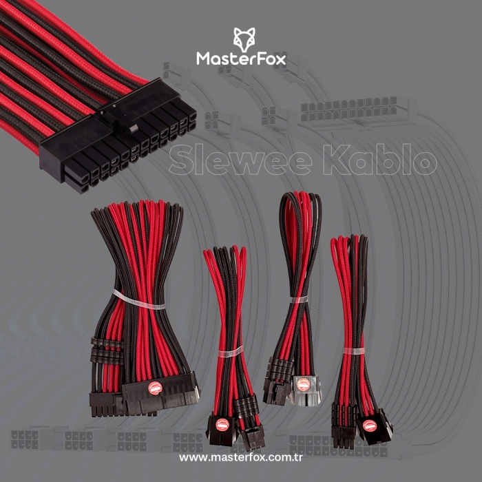 MasterFox Kırmızı Power Supply Sleeved Kablo Seti