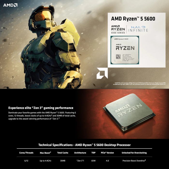 AMD Ryzen™ 5 5600 3.5GHz 6 Core 12 Threads 35MB Cache AM4 İşlemci - Tray