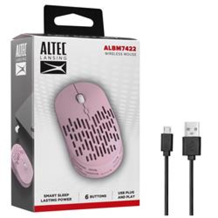 Altec Lansing ALBM7422 Pembe 2.4GHz Şarj Edilebilir Tek Renkli 1600DPI Optik Kablosuz Mouse