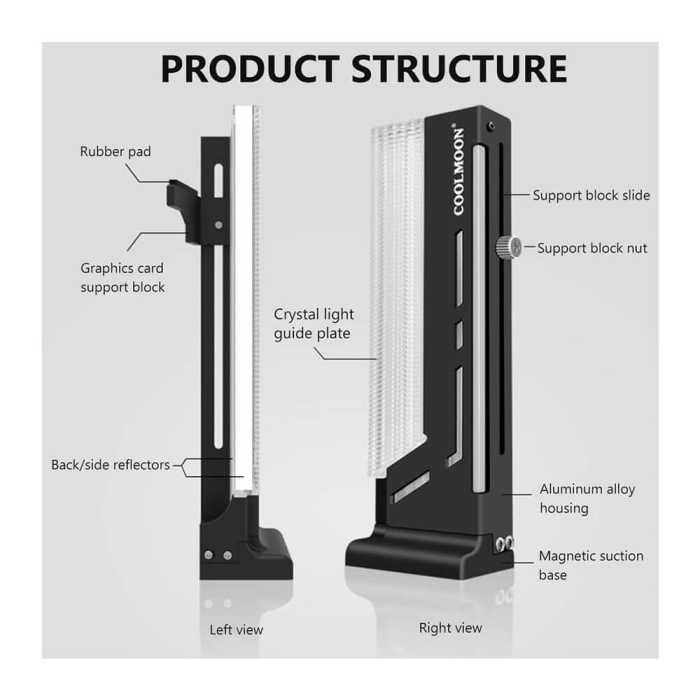 CoolMoon CM-GH2 5V ARGB Ayarlanabilir Dikey Ekran Kartı Tutucu Stand Siyah