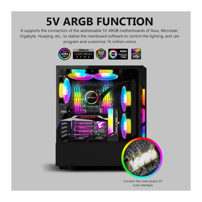 CoolMoon CM-GH2 5V ARGB Ayarlanabilir Dikey Ekran Kartı Tutucu Stand Siyah