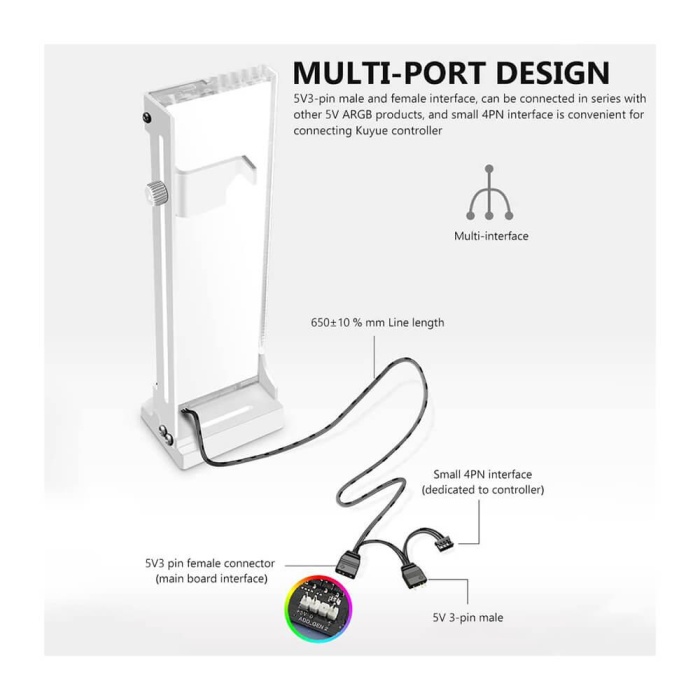 CoolMoon CM-GH2 5V ARGB Ayarlanabilir Dikey Ekran Kartı Tutucu Stand Beyaz