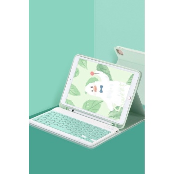 NTM Samsung Galaxy X200 Tab A8 10.5 Kılıf KC01 Smart Klavyeli Tablet Kılıfı - Açık Yeşil