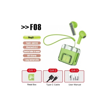 NTM F08 Dijital Şarj Göstergeli TWS Bluetooth Kulaklık - Yeşil