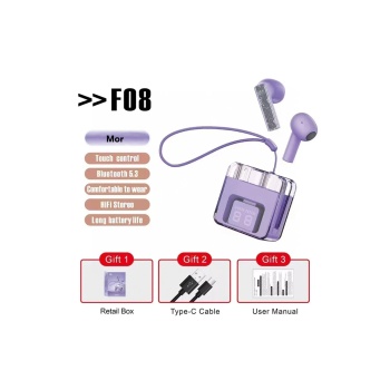 NTM F08 Dijital Şarj Göstergeli TWS Bluetooth Kulaklık - Mor
