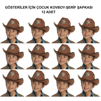 Kovboy Şerif Şapkası Kahve 12 Adet - Kostüm, Parti Ve Gösteri Şapkası