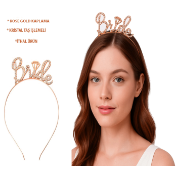 Rose Gold Renkli Taşlı “bride” Gelin Tacı – El Yazısı Yazı Tipiyle