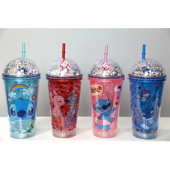 Sevimli Stitch Işıklı Pipetli Pullu Suluk & Bardak 400 Ml Alk3146