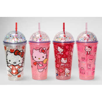 Sevimli Hello Kitty Işıklı Pipetli Boncuklu Suluk & Bardak 400 Ml Alk3145