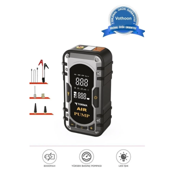 8000 Mah Taşnabilir Dijital Ekranlı Araç Akü Takviyeli,powerbank,ışıklı Oto Hava Kompresörü