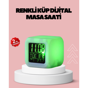Kronometre ve Takvim Destekli Renk Değiştiren LED Dijital Küp Saat
