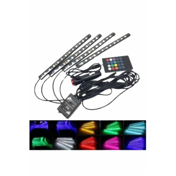 Araç İçi Ayak Altı 12li Şerit Led Işık Uzaktan Kumandalı RGB Işıklı Ses ve Müziğe Duyarlı