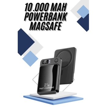 Magsafe Powerbank 10.000 mAh 22.5 Watt Hızlı Şarj Göstergeli Kablosuz Taşınabilir Şarj