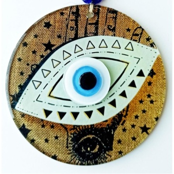 Nazar Boncuklu Göz Desenli Füzyon Cam Duvar Süsü