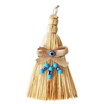 Otantik Ahşap Boncuklu Mini Süpürge Nazar Boncuklu Duvar Süsü
