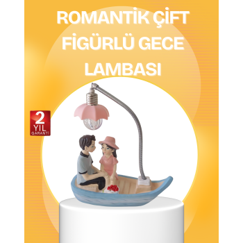 Romantik Çift Figürlü Gece Lambası Sandal Model Sevgiliye Özel Hediye