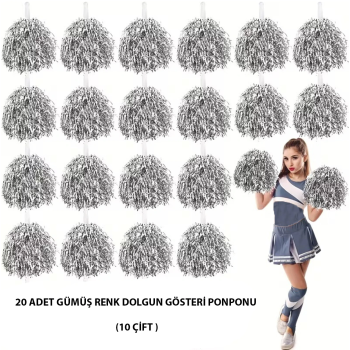 10 Çift ( 20 Adet ) Gümüş Renk 23 Nisan 19 Mayıs 29 Ekim Okul Gösteri Ponponları