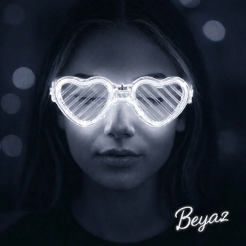 Beyaz Led Işıklı Kalp Gözlük – 3 Modlu Parti  Glow Gözlüğü