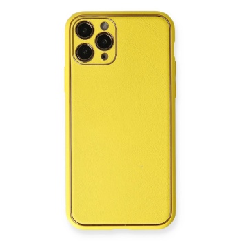 NTM iPhone 11 Pro Kılıf Coco Deri Silikon Kapak - Sarı