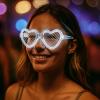 Beyaz Led Işıklı Kalp Gözlük – 3 Modlu Parti  Glow Gözlüğü
