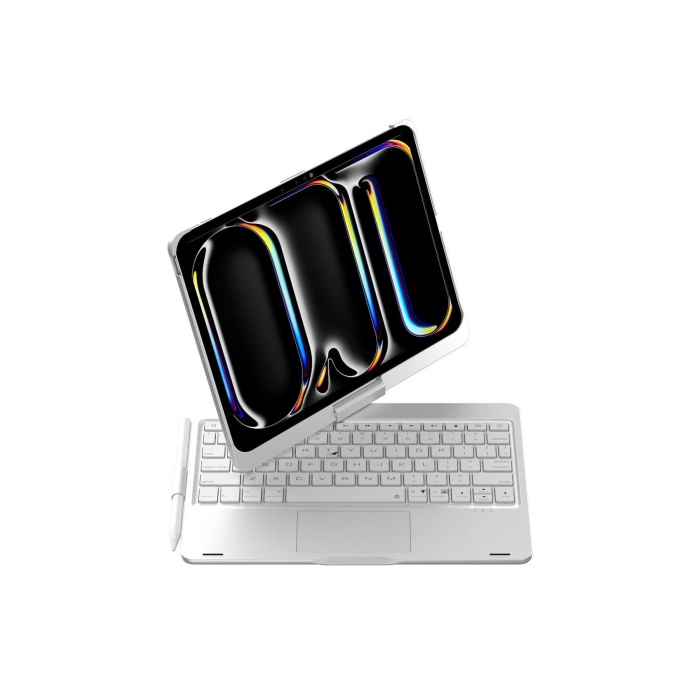 NTM iPad Pro 11 (2024) F11 ATS Kılıf Magic Dönen Klavyeli Tablet Kılıf - Gümüş