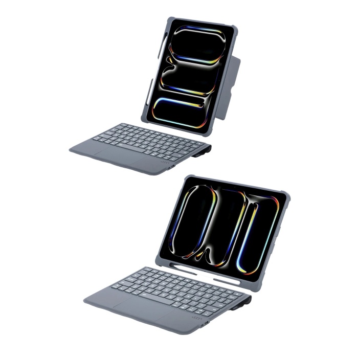 NTM T5504D iPad Pro 11 (2024) Kılıf Palermo Ledli Klavyeli Standlı Tablet Kılıfı - Siyah