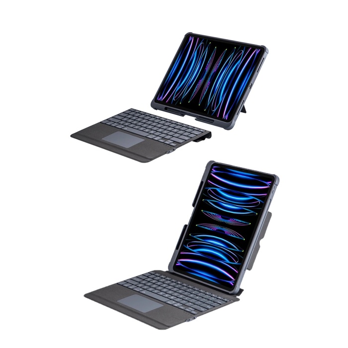 NTM T5509D iPad Pro 12.9 (2022) Kılıf Palermo Ledli Klavyeli Standlı Tablet Kılıfı - Siyah