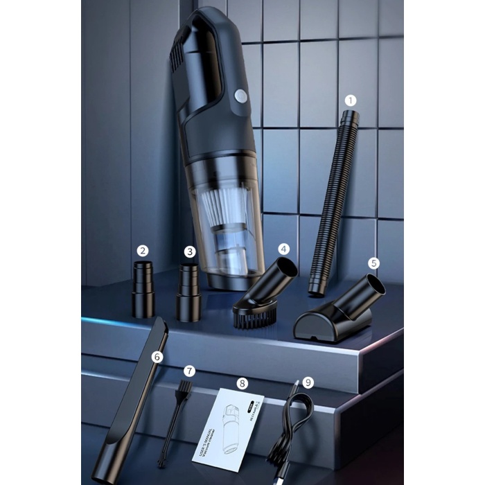 NTM VC006 50W 4000 mAh Bataryalı Kablosuz Çok Fonksiyonlu Araç Süpürge - Siyah